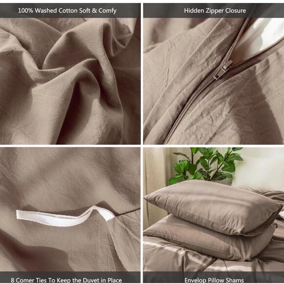 Moomee M01-BN-K Mauve Brown Breathable Durable Bedding Duvet Cover Set Size King - Picture 3 of 9